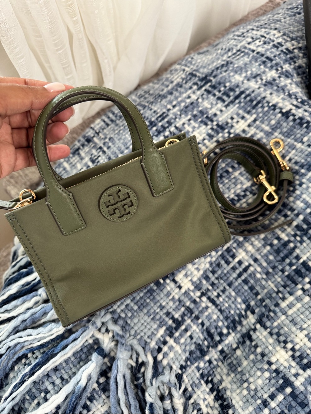 Tory Burch Olive Mini Satchel with Gold Hardware